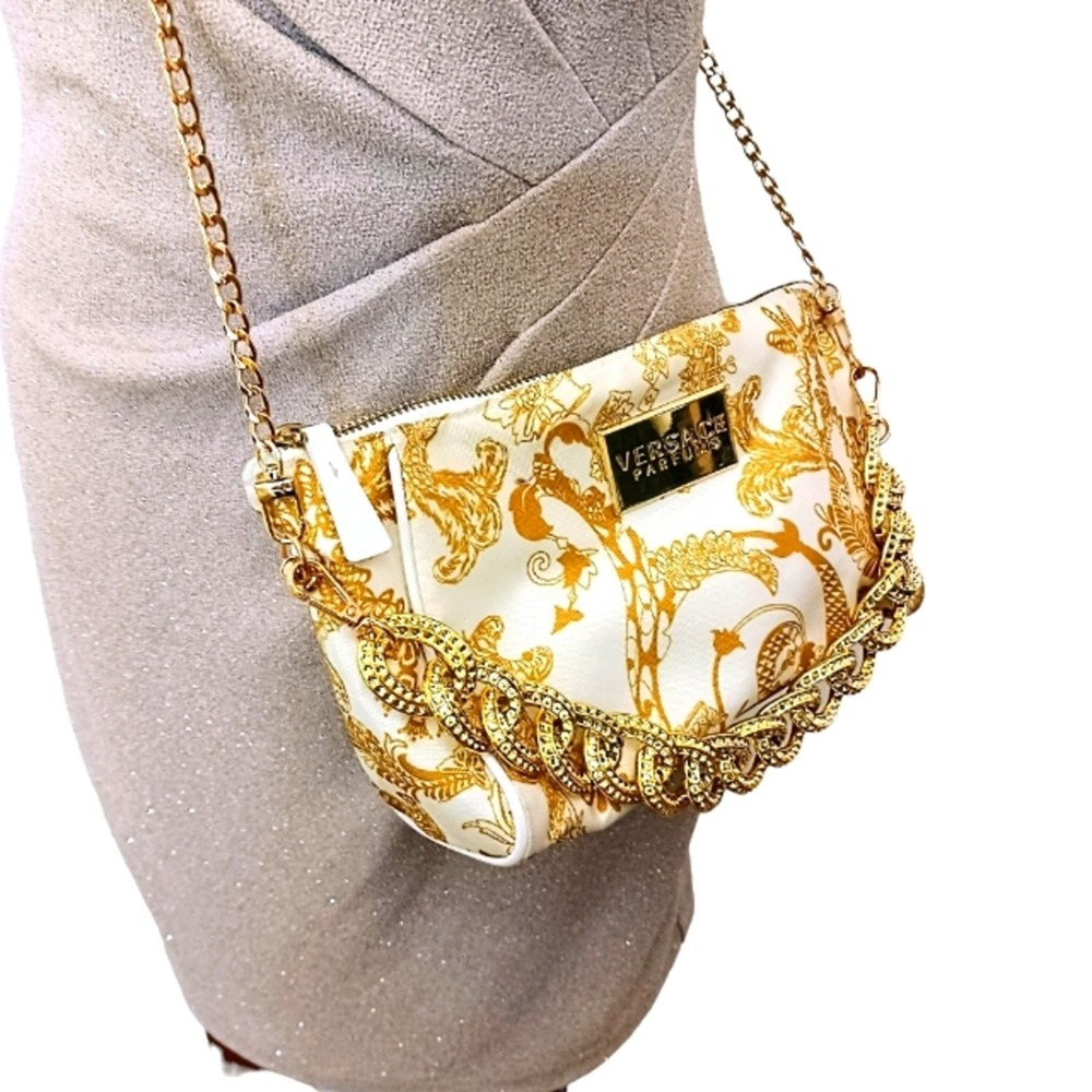 VERSACE PARFUMS Baroque Clutch Zipper‎ Bag customized Crossbody Handbag 2 CHAINS